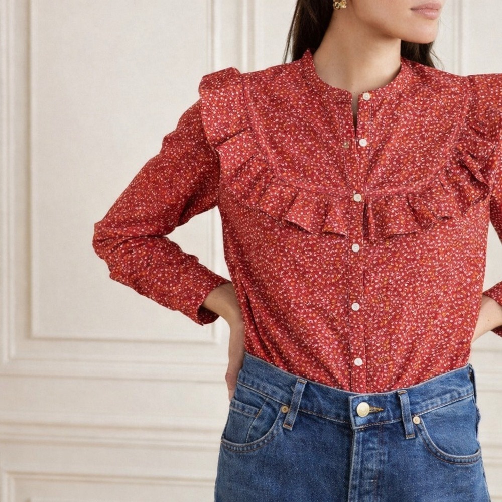 Doen Red Floral Blouse